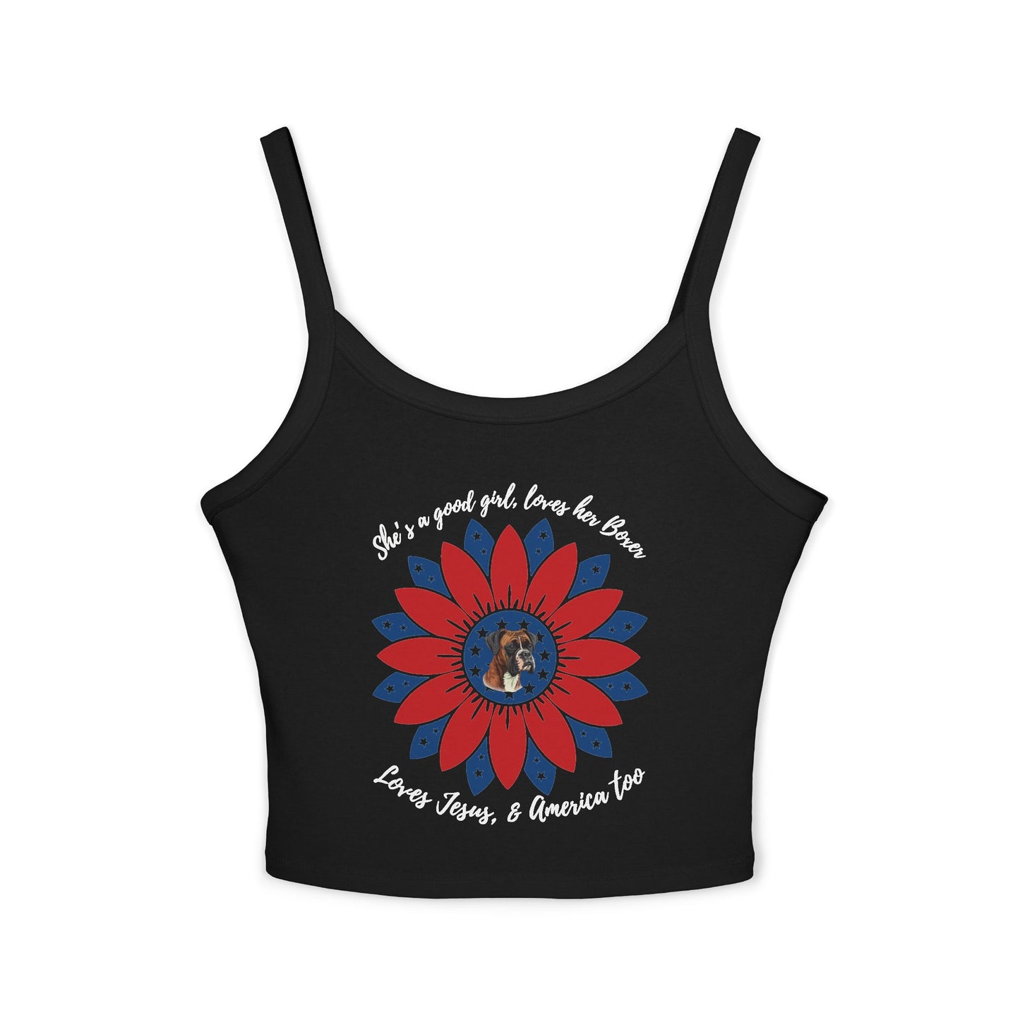 She's A Good Girl, Loves Her Boxer Patriotic Flower - Boxer Dog Tank Top