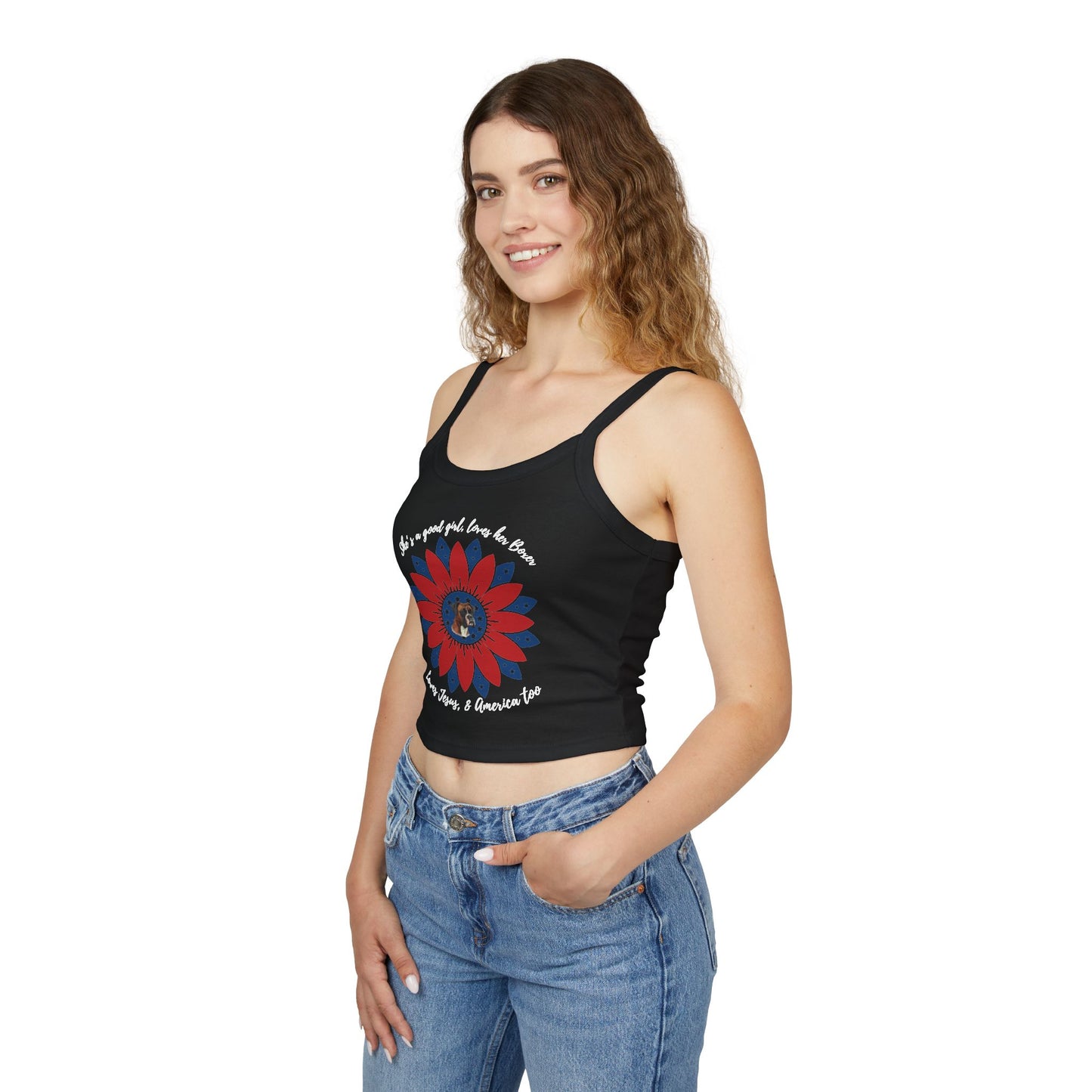 She's A Good Girl, Loves Her Boxer Patriotic Flower - Boxer Dog Tank Top