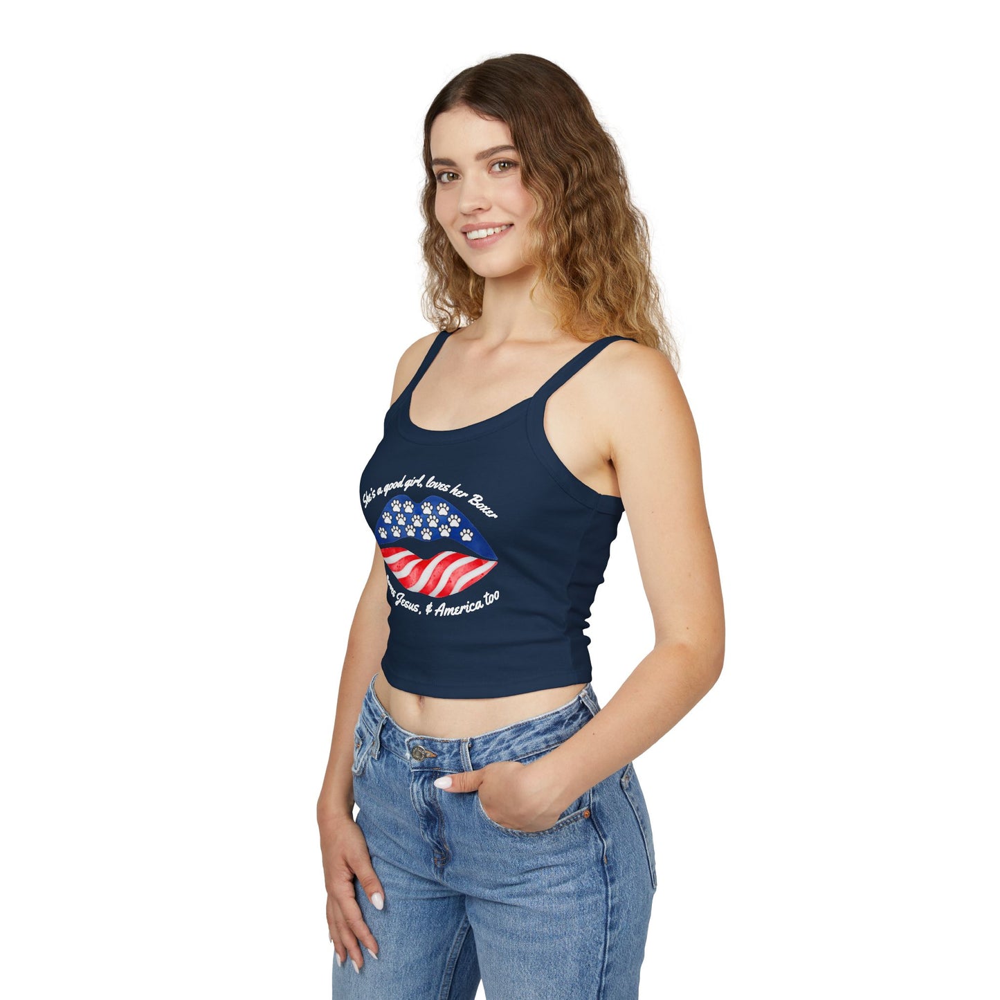 She's A Good Girl, Loves Her Boxer Patriotic Lips - Boxer Dog Tank Top