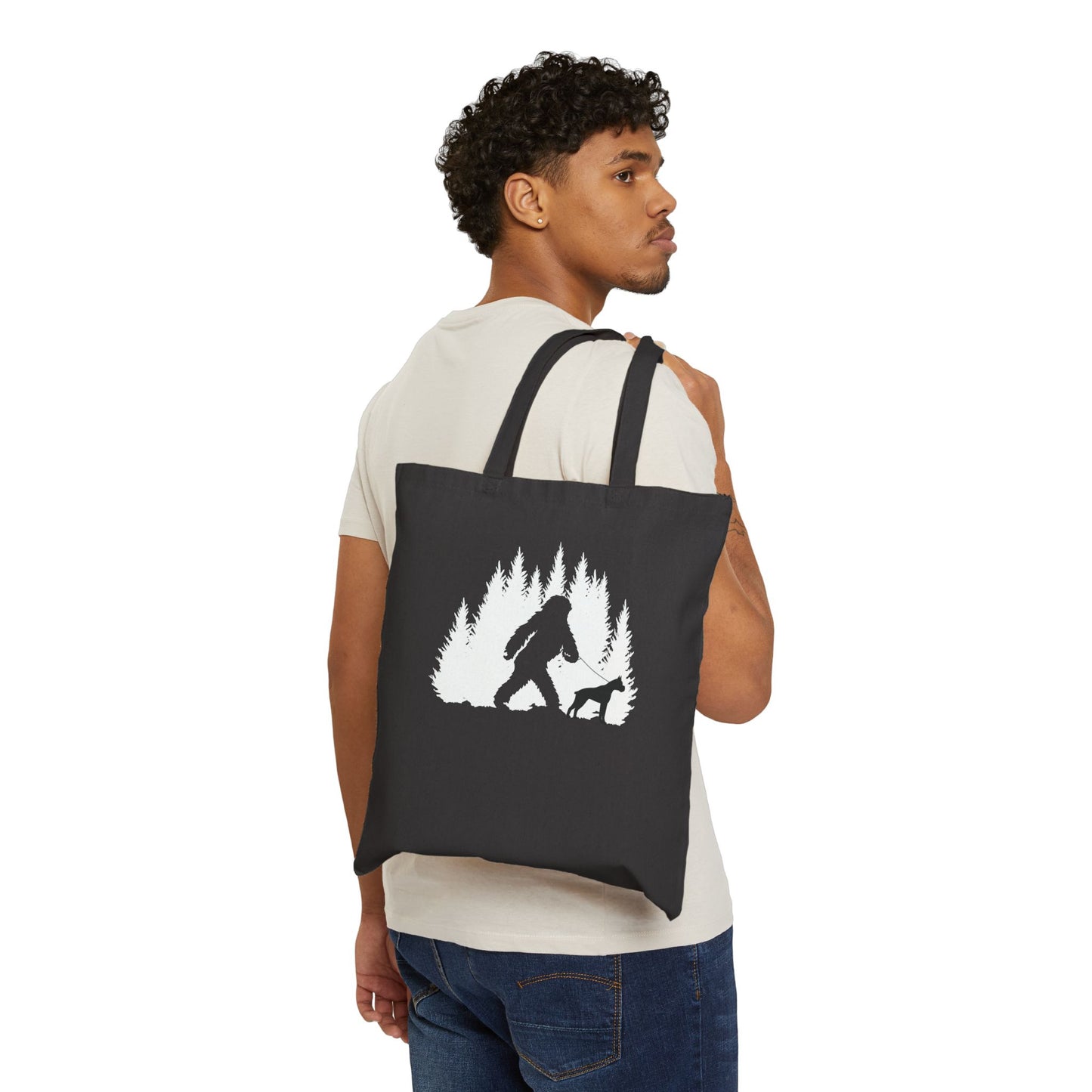 Bigfoot Walking a Boxer Tote Bag β Funny Dog Lover Gift, Sasquatch Forest Silhouette, Boxer Dog Nation Exclusive