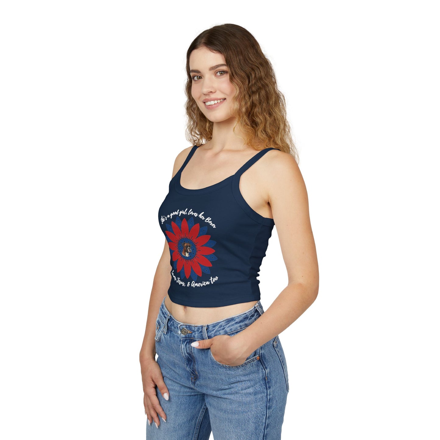 She's A Good Girl, Loves Her Boxer Patriotic Flower - Boxer Dog Tank Top