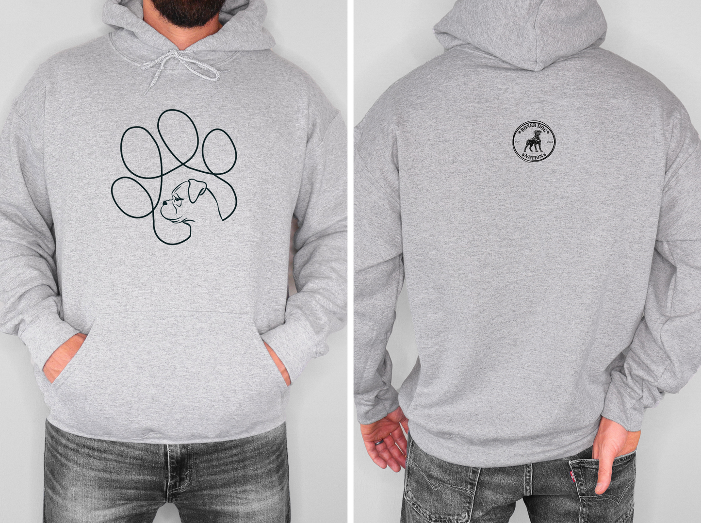 Minimalist Boxer Paw Hoodie – Simple Line Art Boxer Design