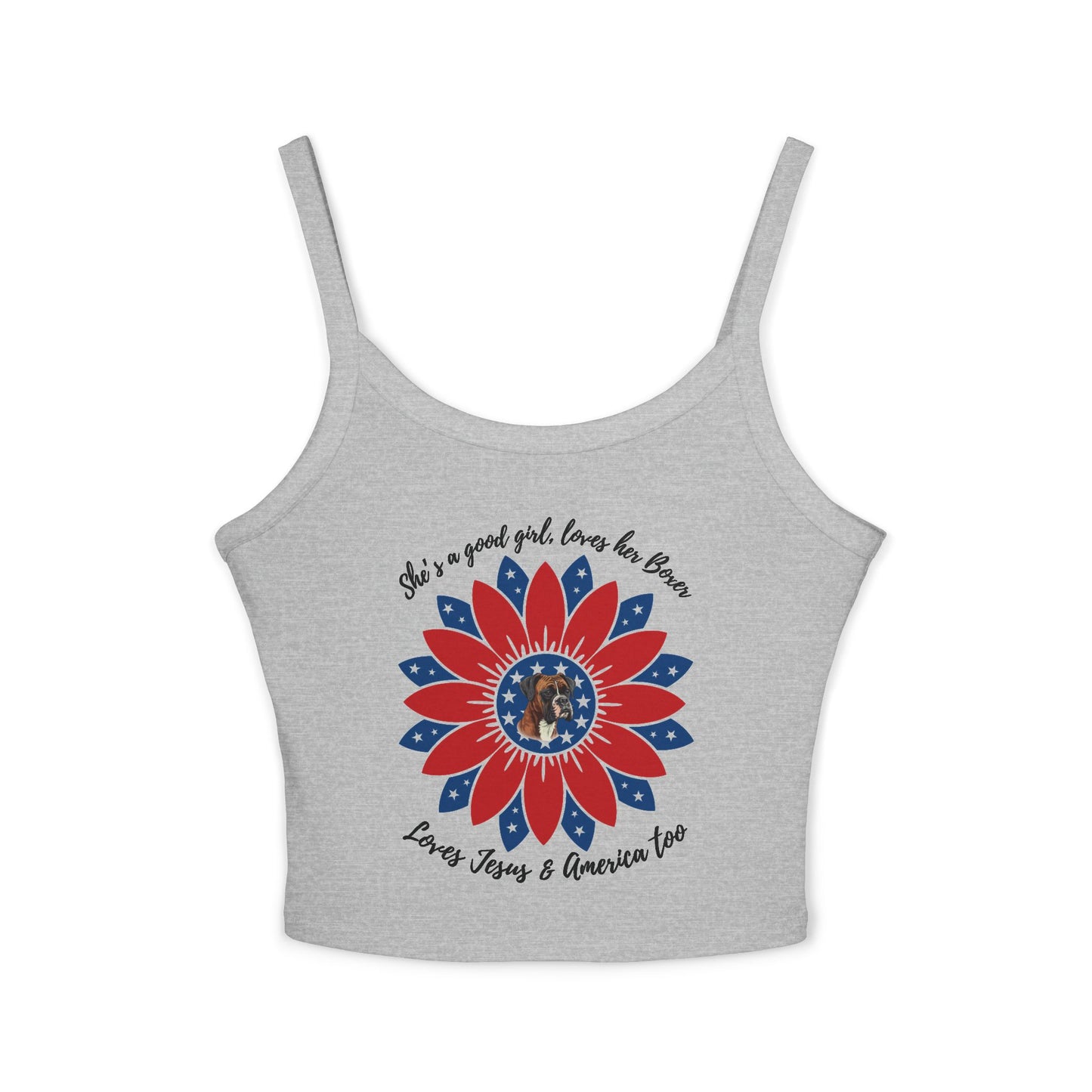 She's A Good Girl, Loves Her Boxer Patriotic Flower - Boxer Dog Tank Top