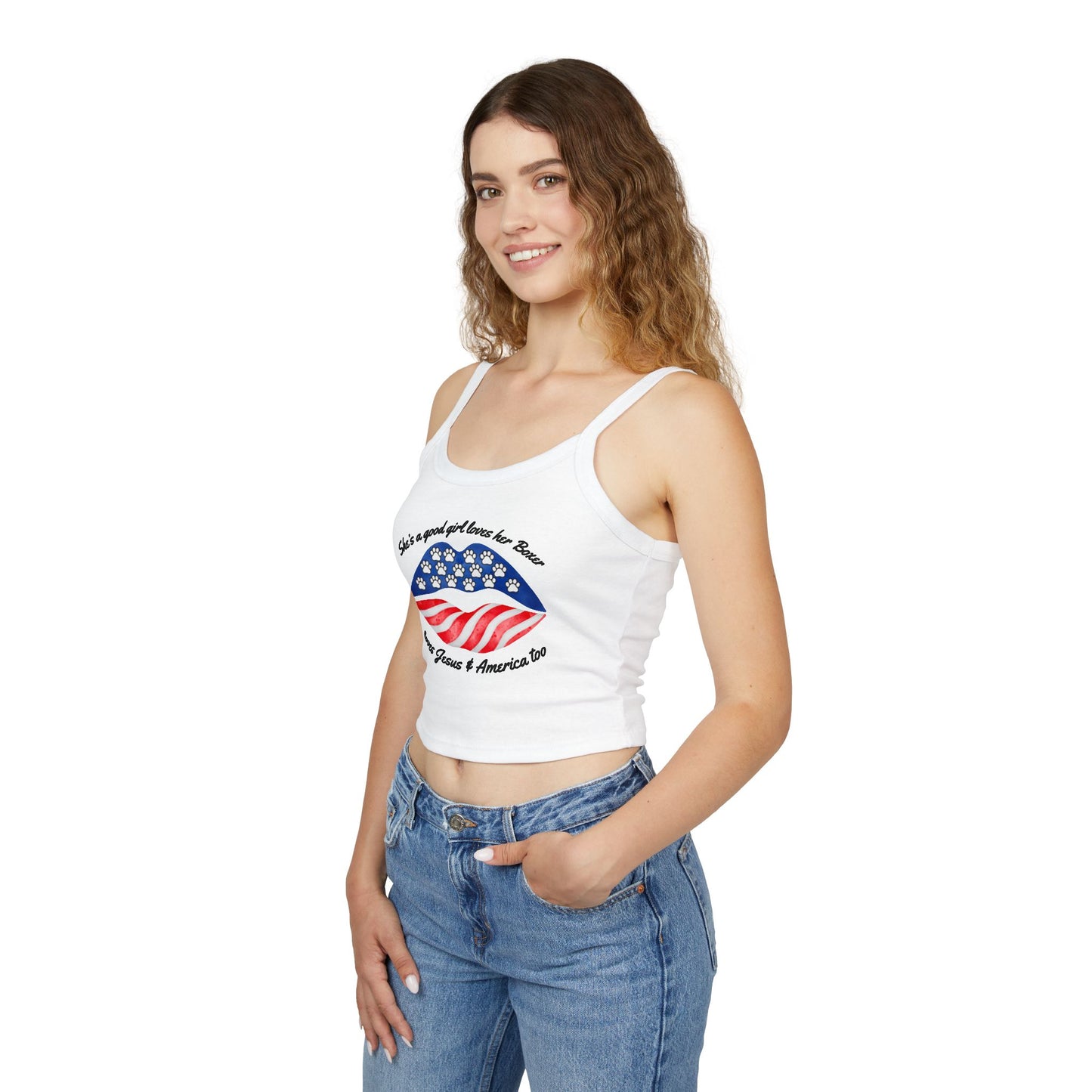 She's A Good Girl, Loves Her Boxer Patriotic Lips - Boxer Dog Tank Top