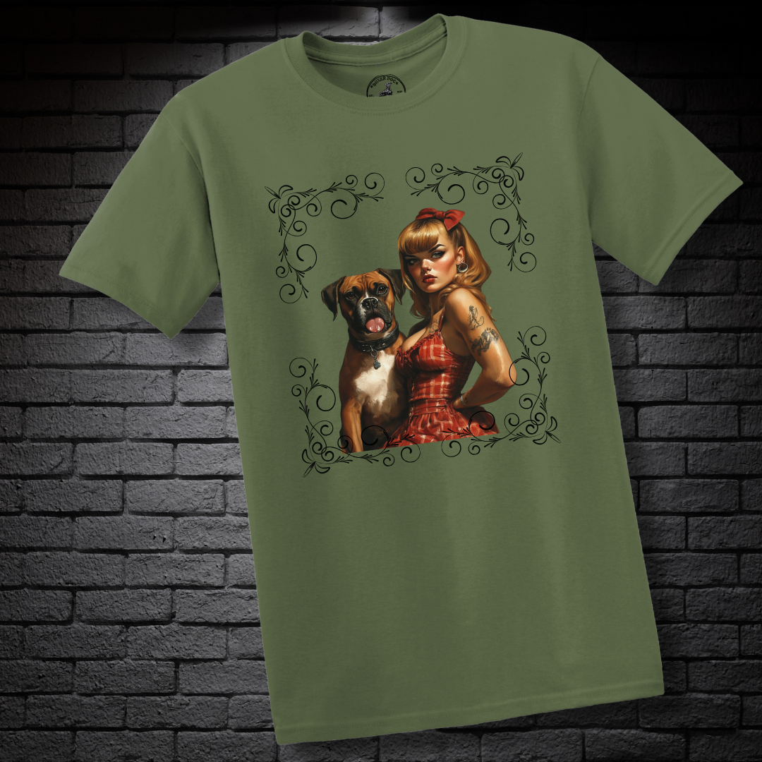 A Pin Up Girl & Her Boxer- Boxer Dog Classic Shirt