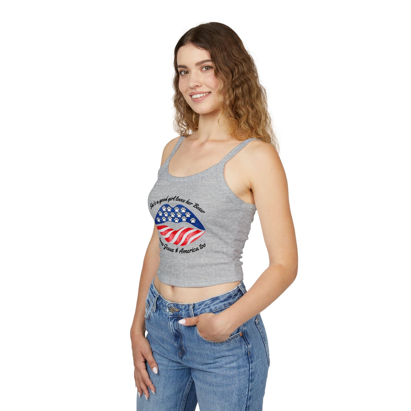 She's A Good Girl, Loves Her Boxer Patriotic Lips - Boxer Dog Tank Top