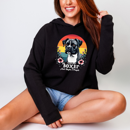 I Like My Boxer And Maybe 3 People (Pink Flower) – Boxer Dog Crop Hoodie