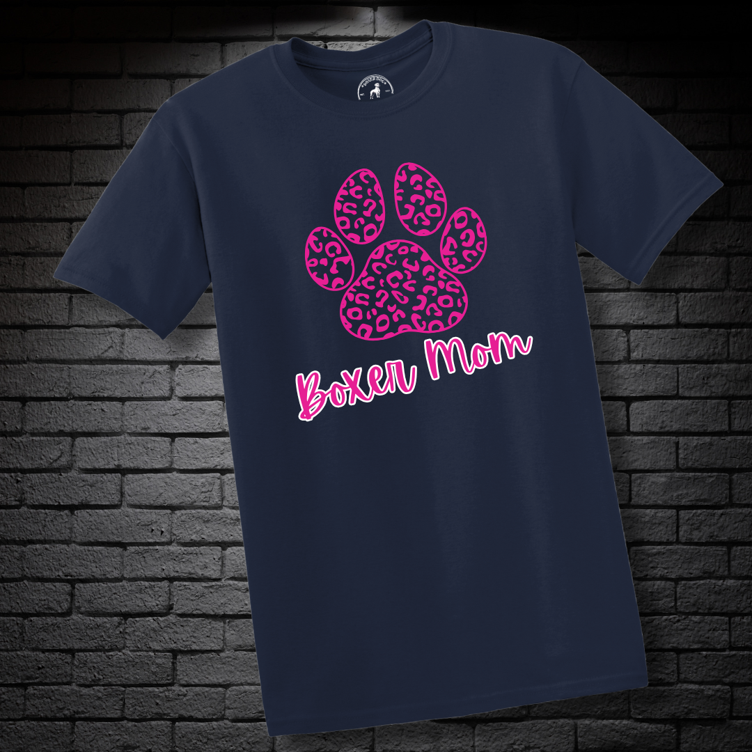 Boxer Mom (featuring a Pink cheetah paw) – Boxer Dog Classic Shirt