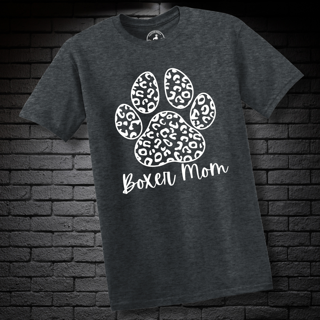 Boxer Mom (featuring a bold Black& White cheetah paw) – Boxer Dog Classic Shirt