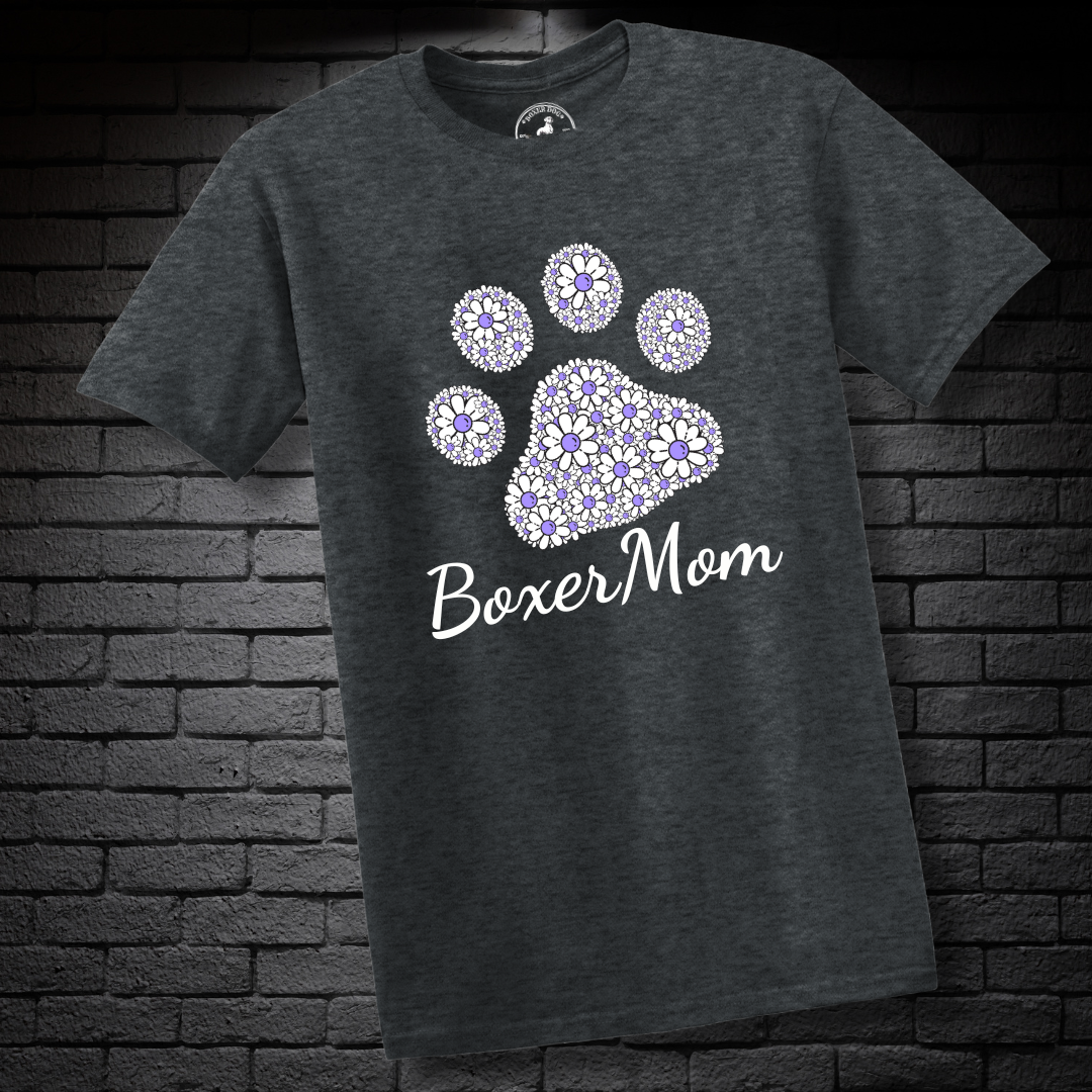 Boxer Mom (featuring Purple flowers in paw)– Boxer Dog Classic Shirt