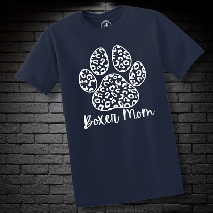 Boxer Mom (featuring a bold Black& White cheetah paw) – Boxer Dog Classic Shirt