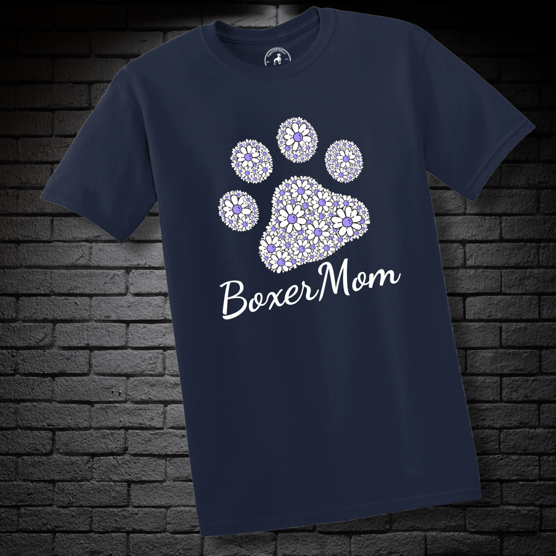Boxer Mom (featuring Purple flowers in paw)– Boxer Dog Classic Shirt