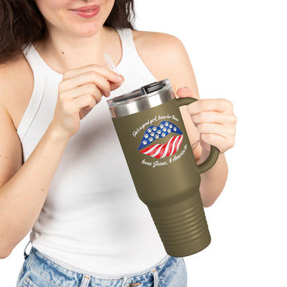 She's A Good Girl, Loves Her Boxer Loves Jesus And American Too- Boxer Dog Insulated Travel Tumbler, 40oz