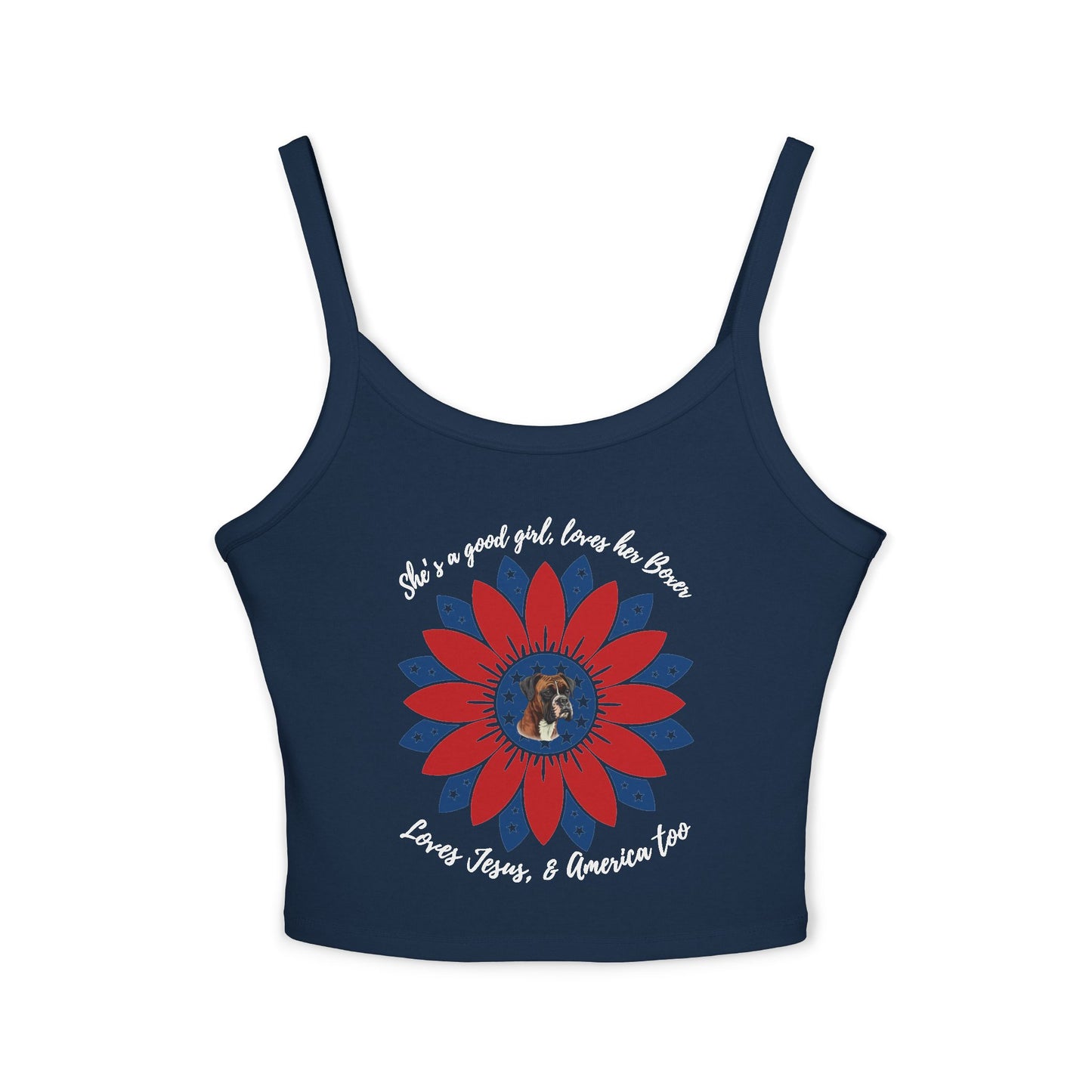 She's A Good Girl, Loves Her Boxer Patriotic Flower - Boxer Dog Tank Top