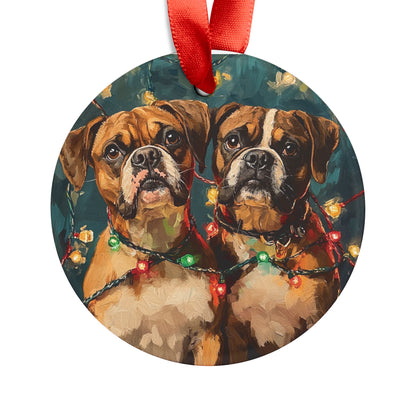 Two Boxers Tangles In Lights- Two Ornaments In One Ribbon