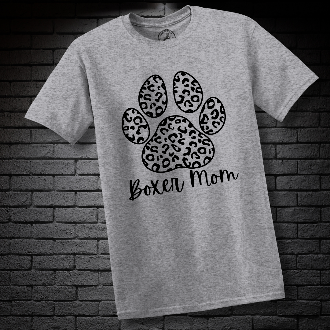 Boxer Mom (featuring a bold Black& White cheetah paw) – Boxer Dog Classic Shirt