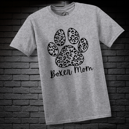 Boxer Mom (featuring a bold Black& White cheetah paw) – Boxer Dog Classic Shirt