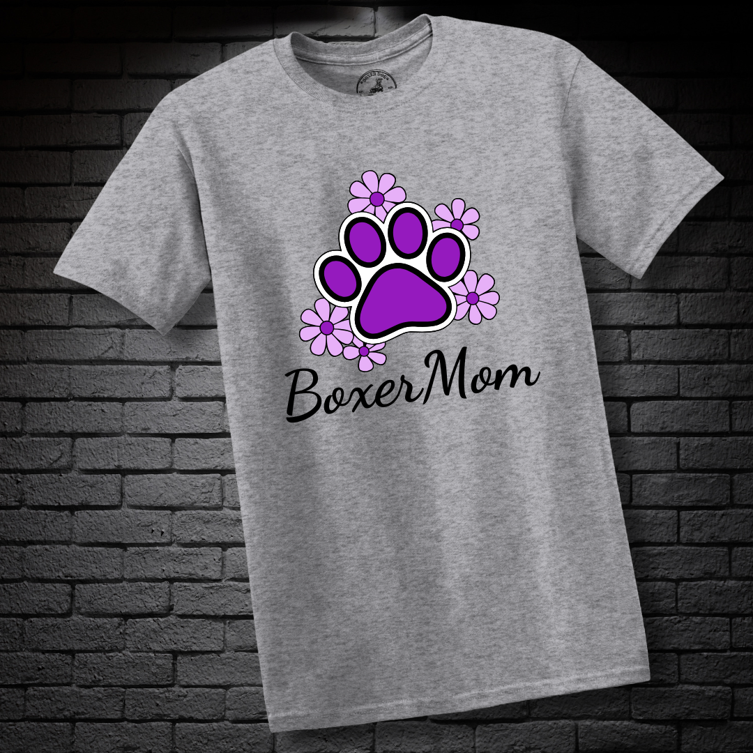 Boxer Mom (featuring Purple flowers and paw) – Boxer Dog Classic Shirt