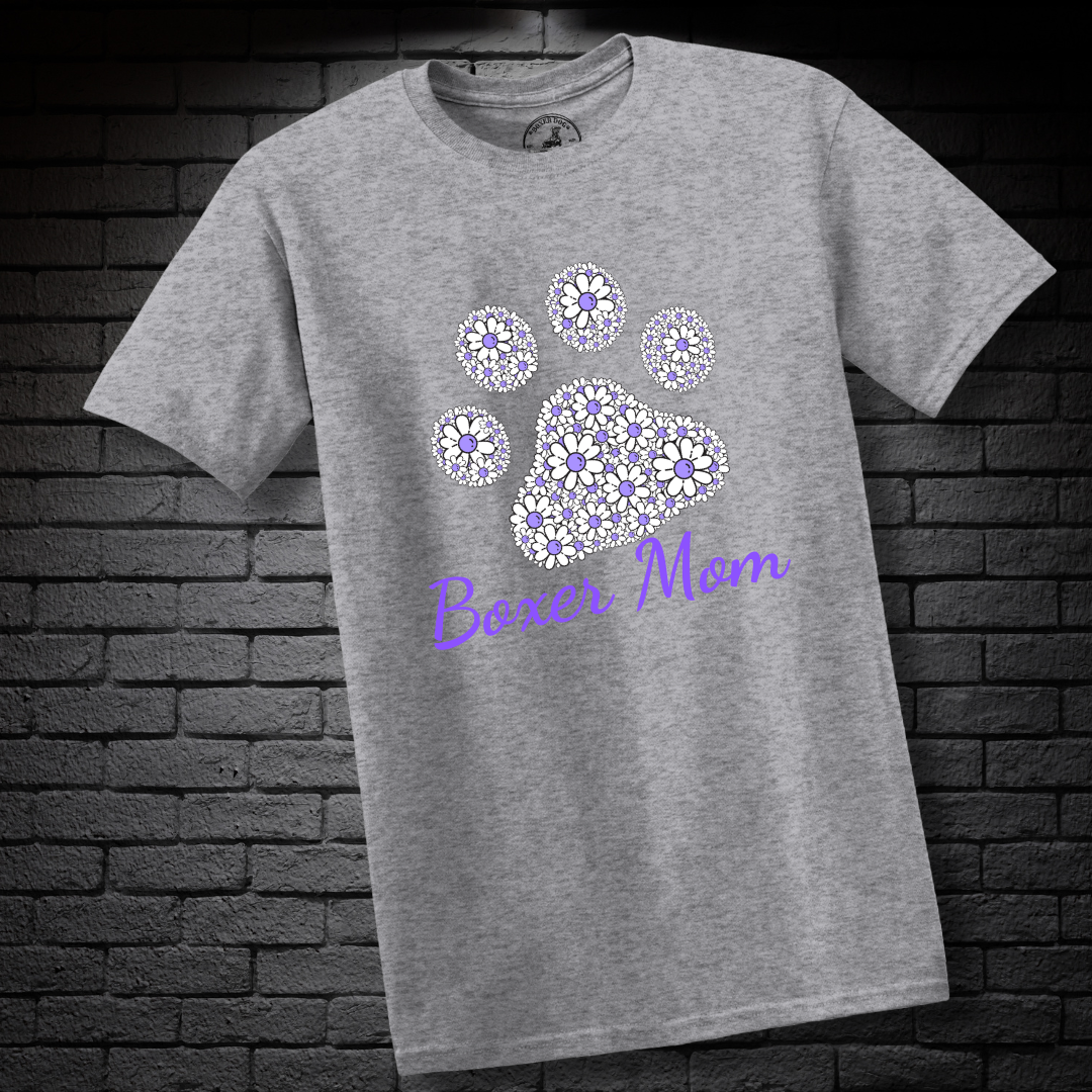 Boxer Mom (featuring Purple flowers in paw)– Boxer Dog Classic Shirt