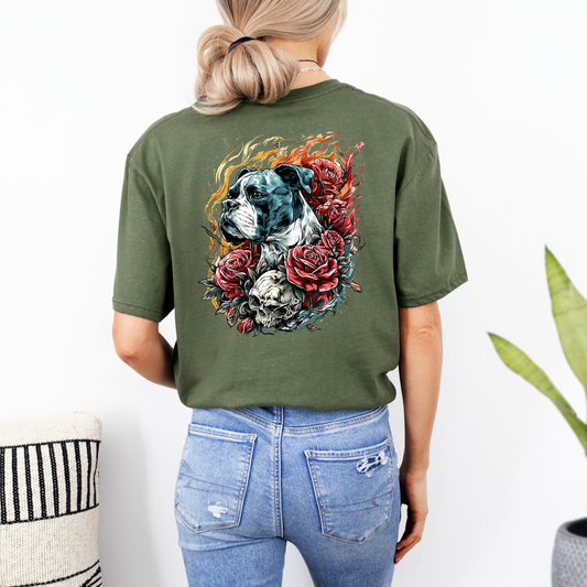 Flame Kissed – Skull & Roses – Boxer and Fire Dragon- Boxer Dog Classic T-Shirt