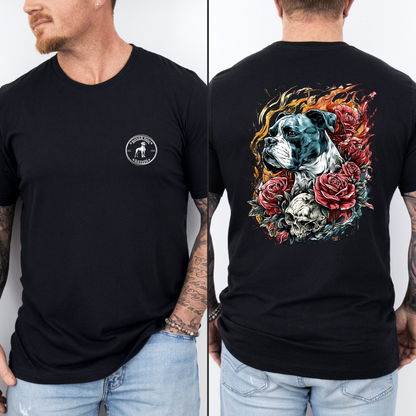 Flame Kissed – Skull & Roses – Boxer and Fire Dragon- Boxer Dog Classic T-Shirt
