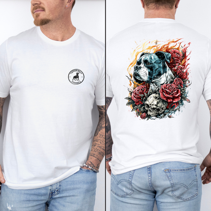 Flame Kissed – Skull & Roses – Boxer and Fire Dragon- Boxer Dog Classic T-Shirt