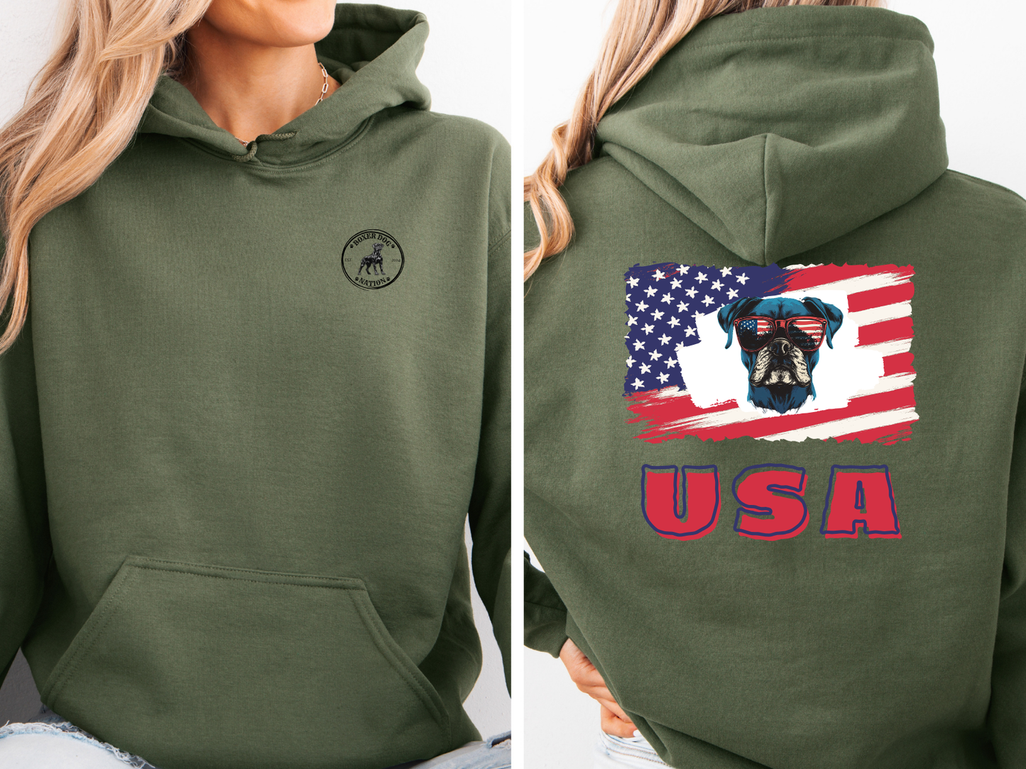 Boxer USA Flag - Boxer Dog Hoodie