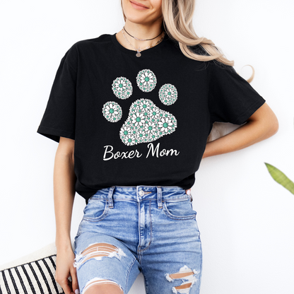 Boxer Mom Flower Filled Paw_Mint - Boxer Dog Classic T-Shirt