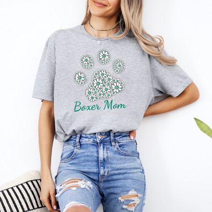 Boxer Mom Flower Filled Paw_Mint - Boxer Dog Classic T-Shirt