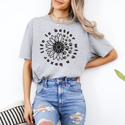 Life Is Better With A Boxer (flowers&paws) - Boxer Dog Classic T-Shirt