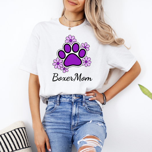 Boxer Mom Flower Surrounded Paw_Puprple -  Boxer Dog Classic T-Shirt