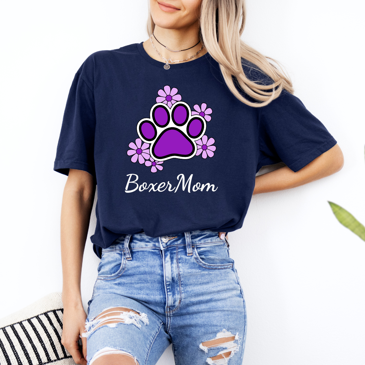 Boxer Mom Flower Surrounded Paw_Puprple -  Boxer Dog Classic T-Shirt