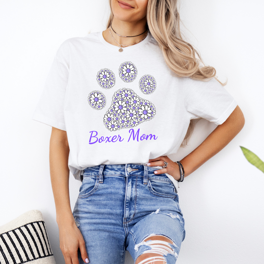 Boxer Mom Flower Filled Paw_Purple - Boxer Dog Classic T-Shirt