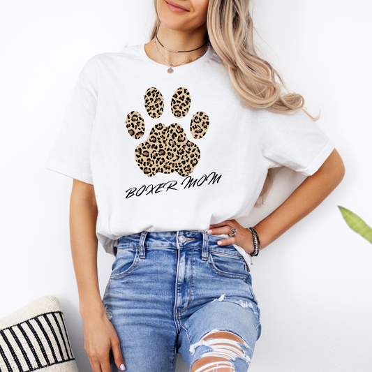 Boxer Mom Cheetah Paw Print_Brown - Boxer Dog Classic T-Shirt