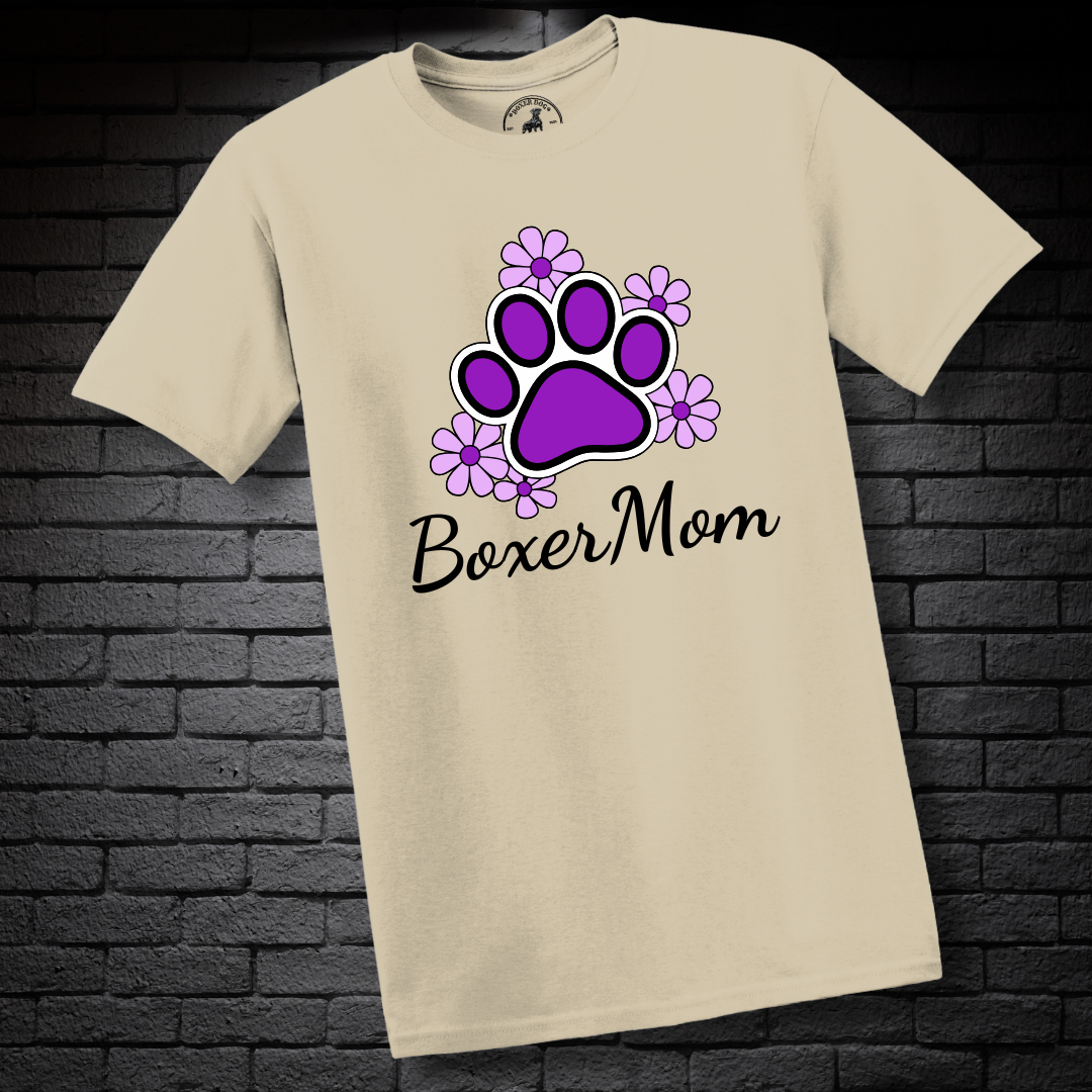 Boxer Mom (featuring Purple flowers and paw) – Boxer Dog Classic Shirt