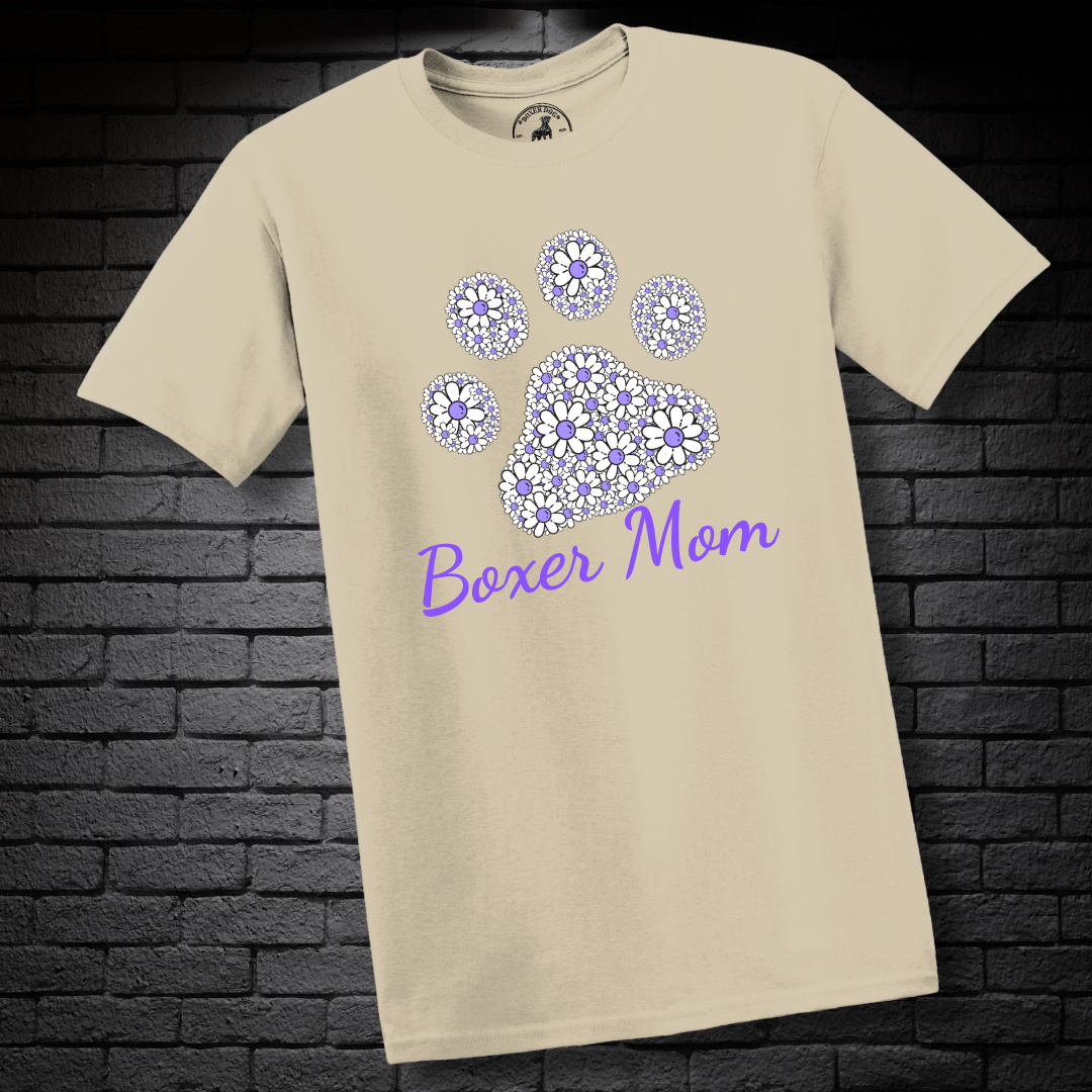 Boxer Mom (featuring Purple flowers in paw)– Boxer Dog Classic Shirt