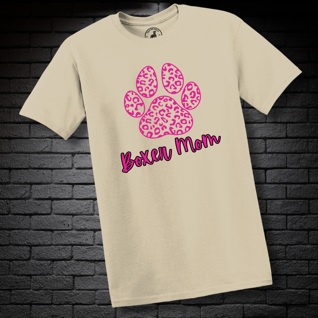 Boxer Mom (featuring a Pink cheetah paw) – Boxer Dog Classic Shirt