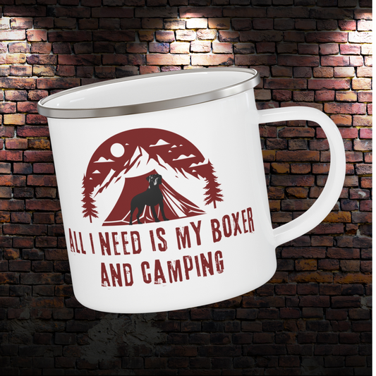 All I Need Is My Boxer And Camping- Enamel Camping Mug