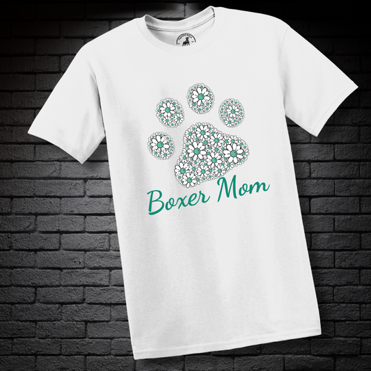 Boxer Mom (featuring Mint Green flowers in paw)– Boxer Dog Classic Shirt