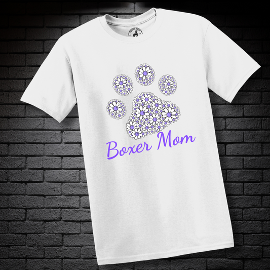 Boxer Mom (featuring Purple flowers in paw)– Boxer Dog Classic Shirt