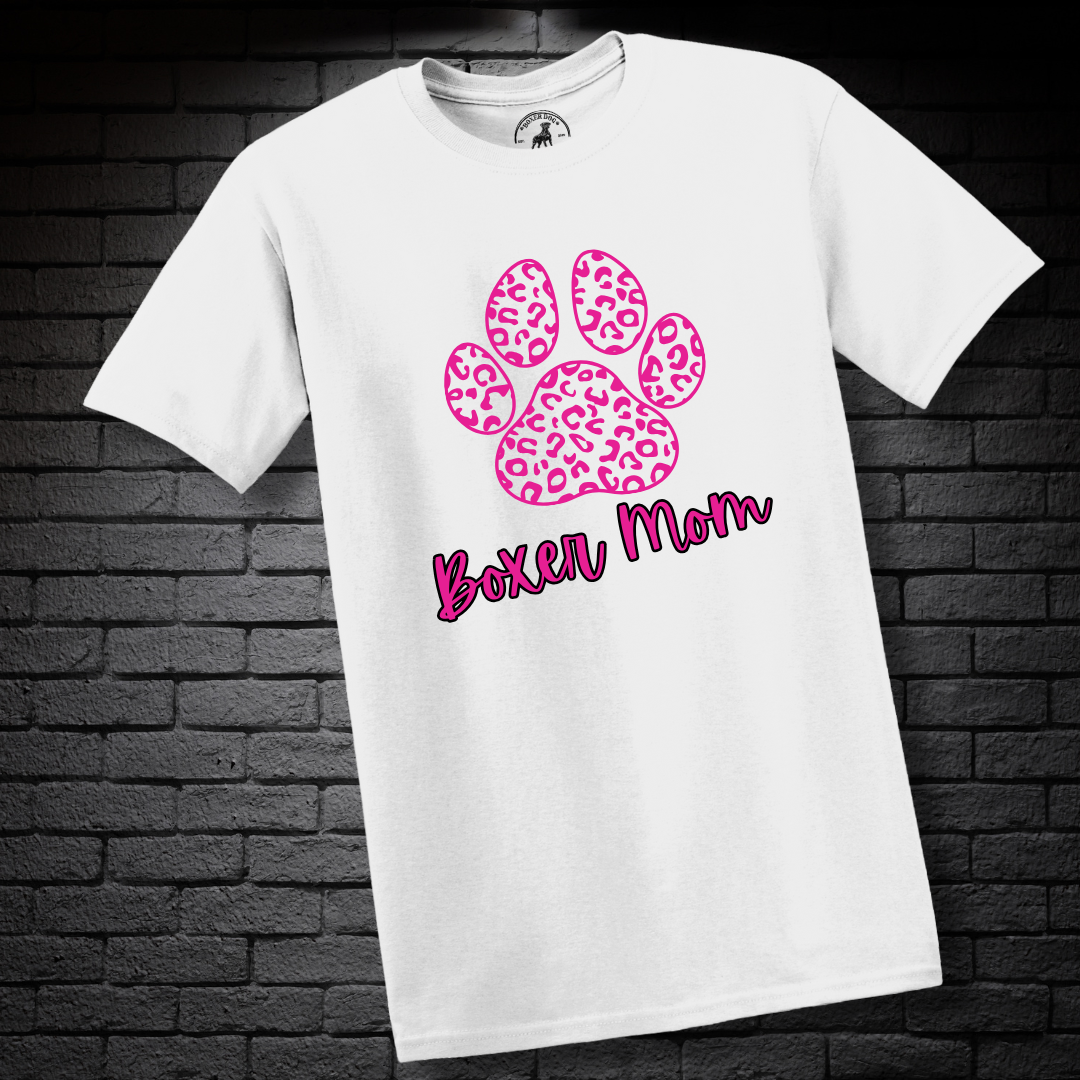 Boxer Mom (featuring a Pink cheetah paw) – Boxer Dog Classic Shirt