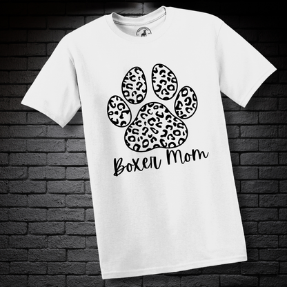Boxer Mom (featuring a bold Black& White cheetah paw) – Boxer Dog Classic Shirt