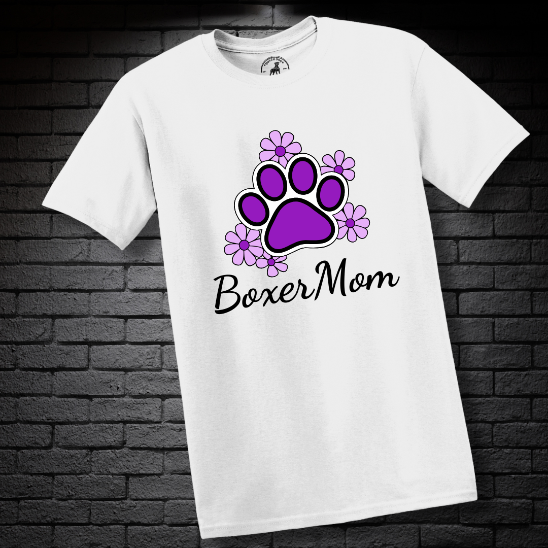 Boxer Mom (featuring Purple flowers and paw) – Boxer Dog Classic Shirt
