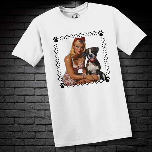 A Pin Up Girl & Her Boxer (Paw Frame)- Boxer Dog Classic Shirt