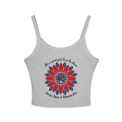 She's A Good Girl, Loves Her Boxer Patriotic Flower - Boxer Dog Tank Top