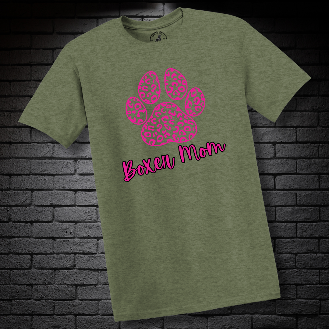 Boxer Mom (featuring a Pink cheetah paw) – Boxer Dog Classic Shirt