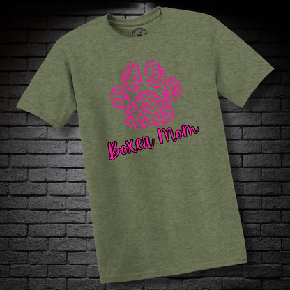 Boxer Mom (featuring a Pink cheetah paw) – Boxer Dog Classic Shirt