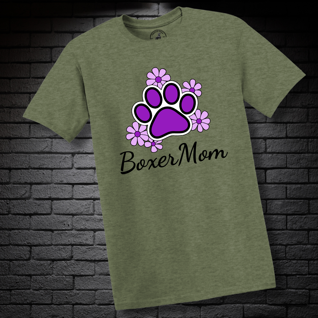Boxer Mom (featuring Purple flowers and paw) – Boxer Dog Classic Shirt