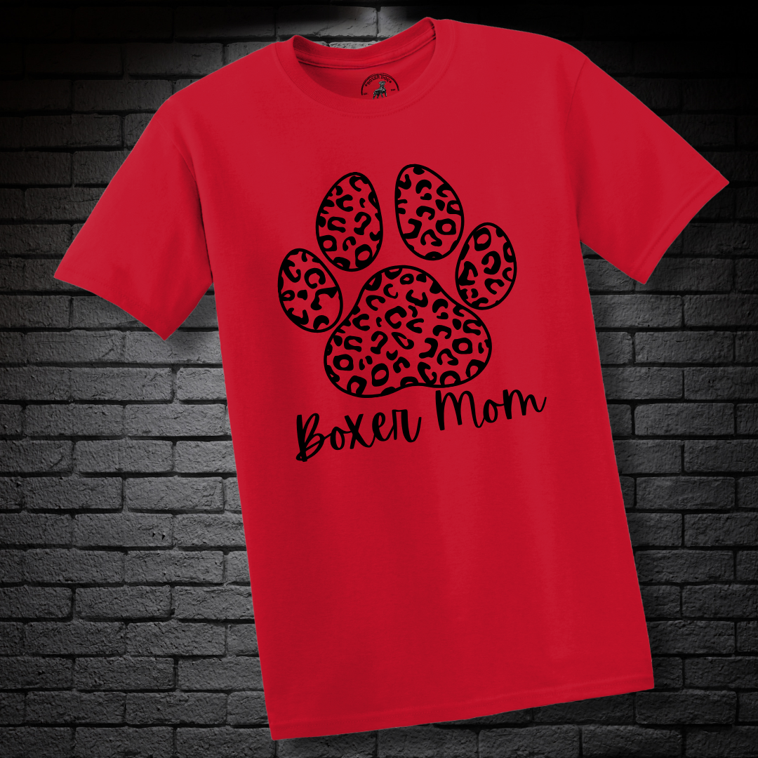 Boxer Mom (featuring a bold Black& White cheetah paw) – Boxer Dog Classic Shirt