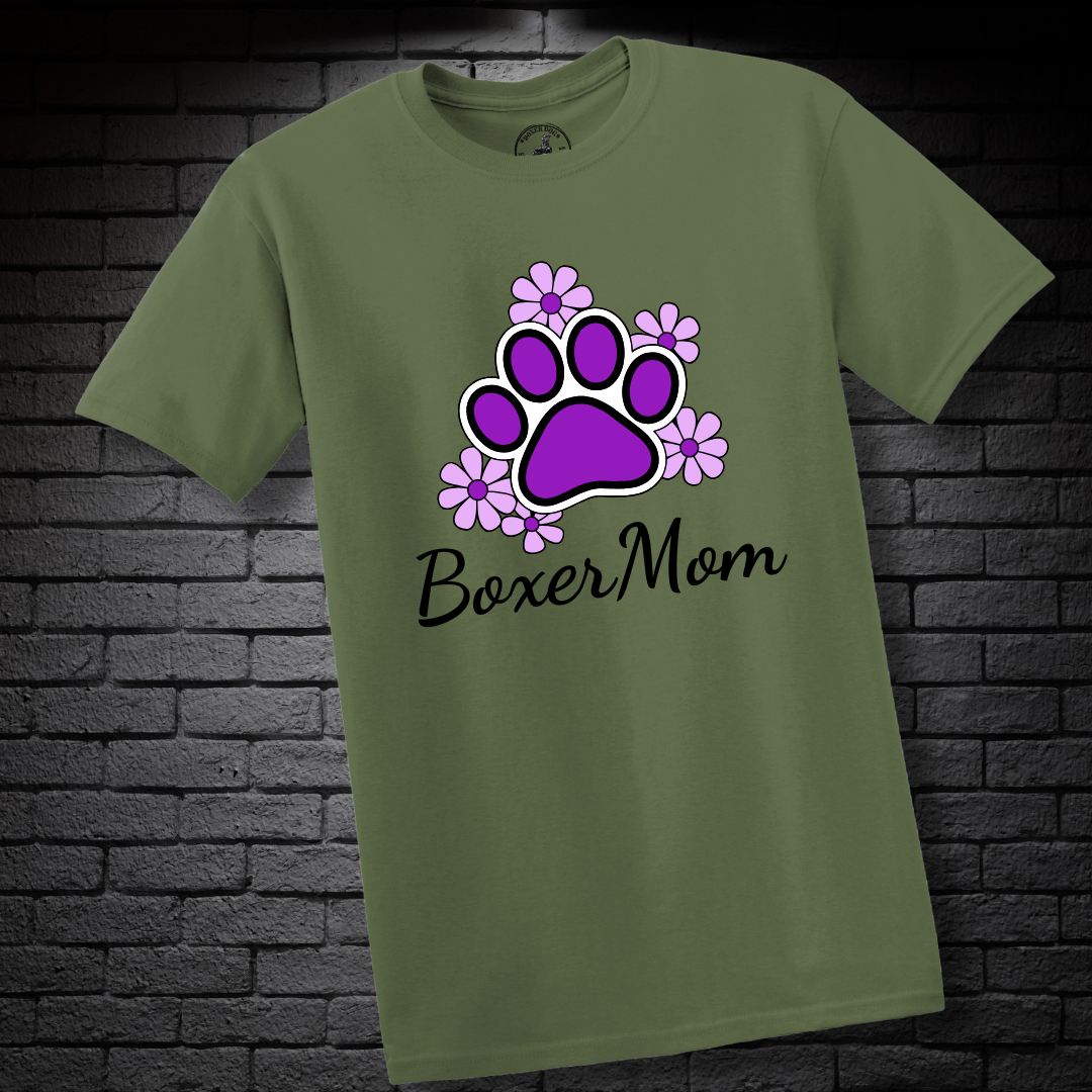 Boxer Mom (featuring Purple flowers and paw) – Boxer Dog Classic Shirt